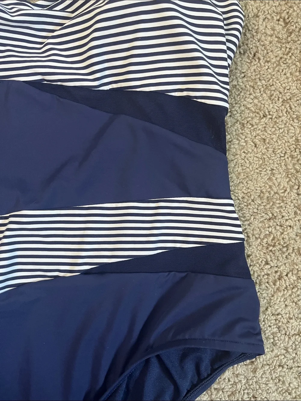 Striped Navy Blue One-Piece Swimsuit with Crossback Straps